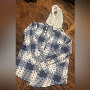 Blue and Gray Plaid Hoodie Shirt